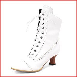 Victorian Ankle Boots Low Heel Lace Up Zipper Vintage Granny Boots